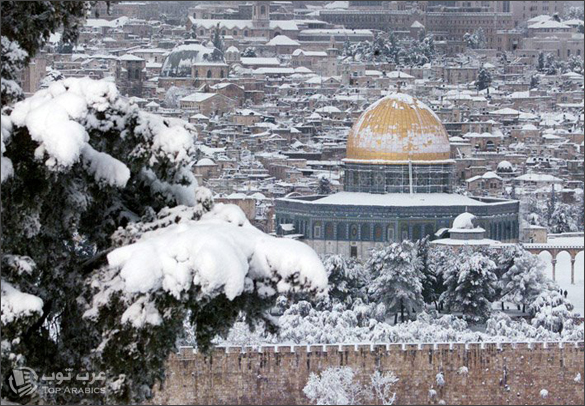 الثلوج في القدس والمسجد الاقصى