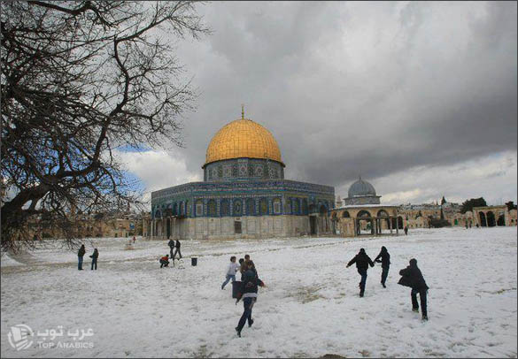 الثلوج في القدس والمسجد الاقصى